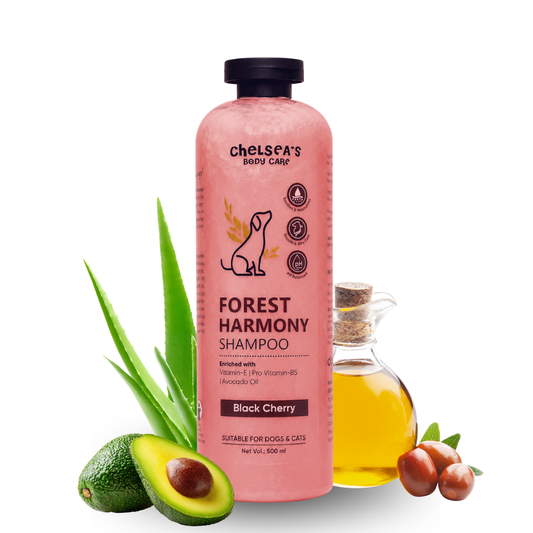 Chelsea's Body Care Forest Harmony Dog & Cat Shampoo 500ml | Black Cherry | pH Balanced | Moisturizing with Vitamin E, Pro Vitamin B5 & Avocado Oil | Suitable for All Breeds