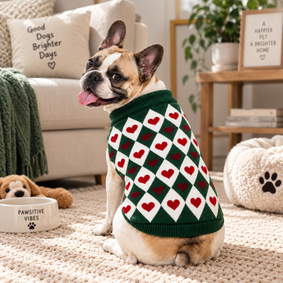 Petsnugs Green Heart Sweater