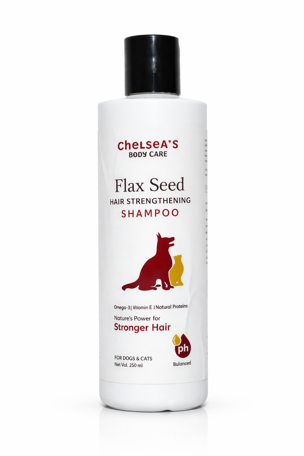 ChelSea’s Flax Seed Dog Shampoo 250ml | Hair Strengthening & Anti Hair Fall Pet Shampoo | Herbal Formula with Amla, Shikakai & Bhringraj | For Dogs & Cats | Soft & Shiny Coat