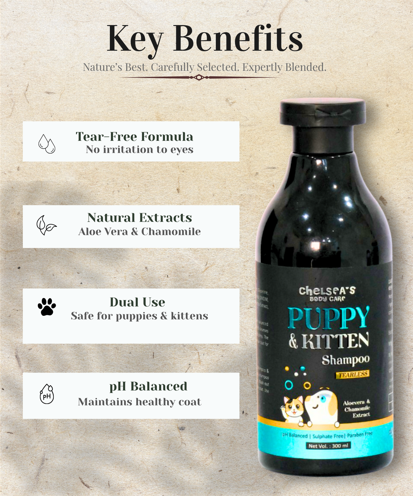 Chelsea’s Body Care Puppy & Kitten Shampoo (Tearless, pH Balanced)