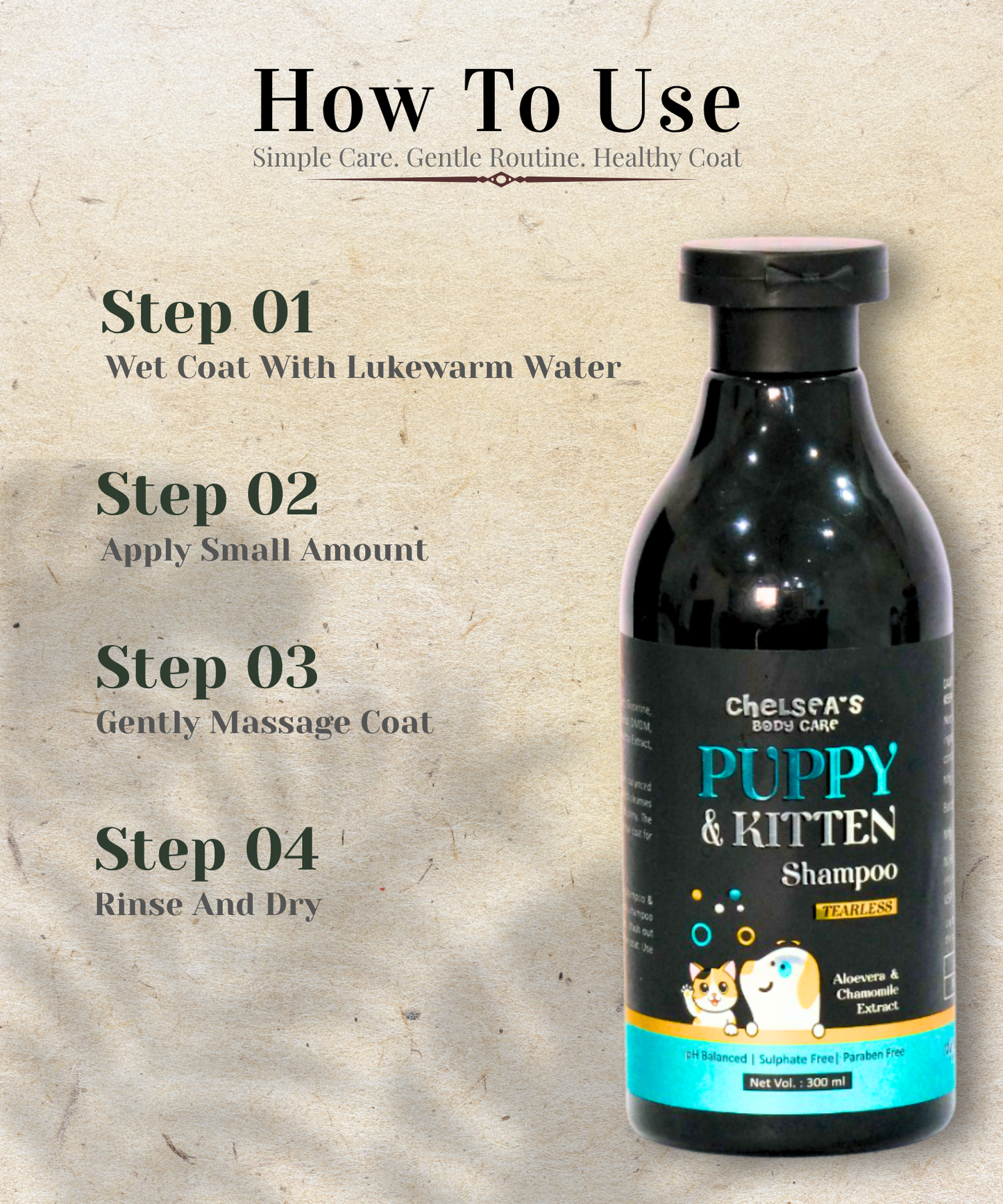 Chelsea’s Body Care Puppy & Kitten Shampoo (Tearless, pH Balanced)