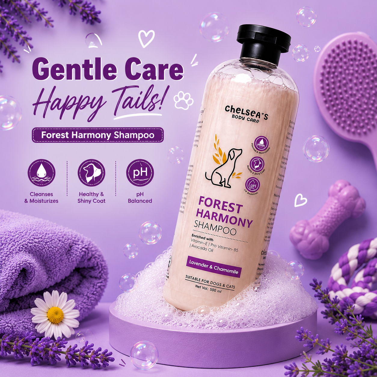 Chelsea's Body Care Forest Harmony Dog & Cat Shampoo 500ml | Lavender & Chamomile | pH Balanced