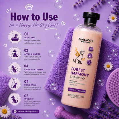 Chelsea's Body Care Forest Harmony Dog & Cat Shampoo 500ml | Lavender & Chamomile | pH Balanced