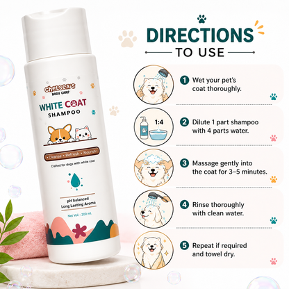 Chelsea's White Coat Shampoo for Dogs – pH Balanced Dog & Cat Shampoo with Oatmeal & Vitamin E, 200 ml