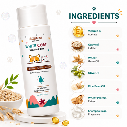 Chelsea's White Coat Shampoo for Dogs – pH Balanced Dog & Cat Shampoo with Oatmeal & Vitamin E, 200 ml