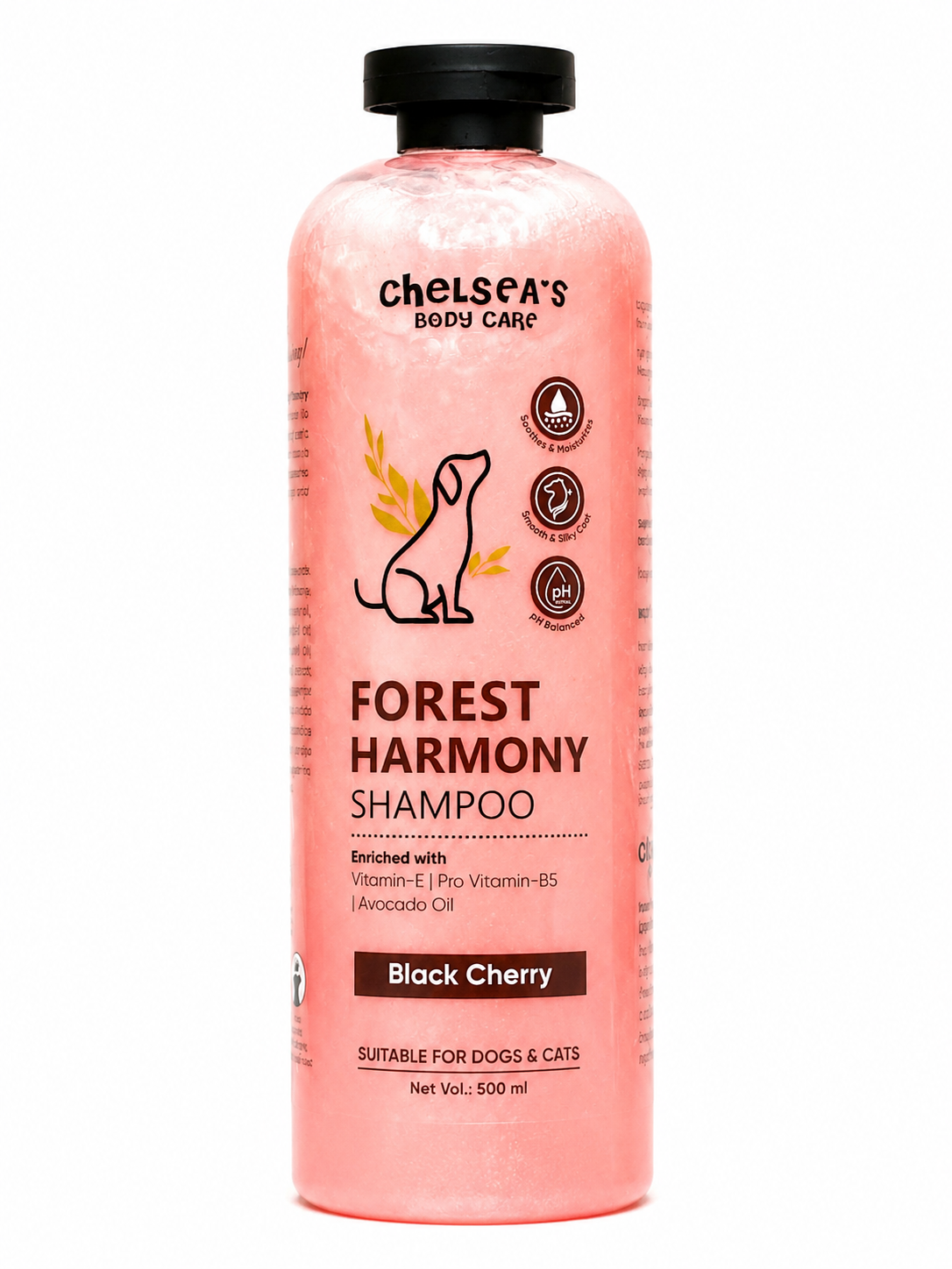 Chelsea's Body Care Forest Harmony Dog & Cat Shampoo 500ml | Black Cherry | pH Balanced | Moisturizing with Vitamin E, Pro Vitamin B5 & Avocado Oil | Suitable for All Breeds