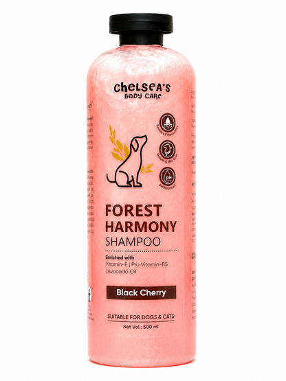 Chelsea's Body Care Forest Harmony Dog & Cat Shampoo 500ml | Black Cherry | pH Balanced | Moisturizing with Vitamin E, Pro Vitamin B5 & Avocado Oil | Suitable for All Breeds
