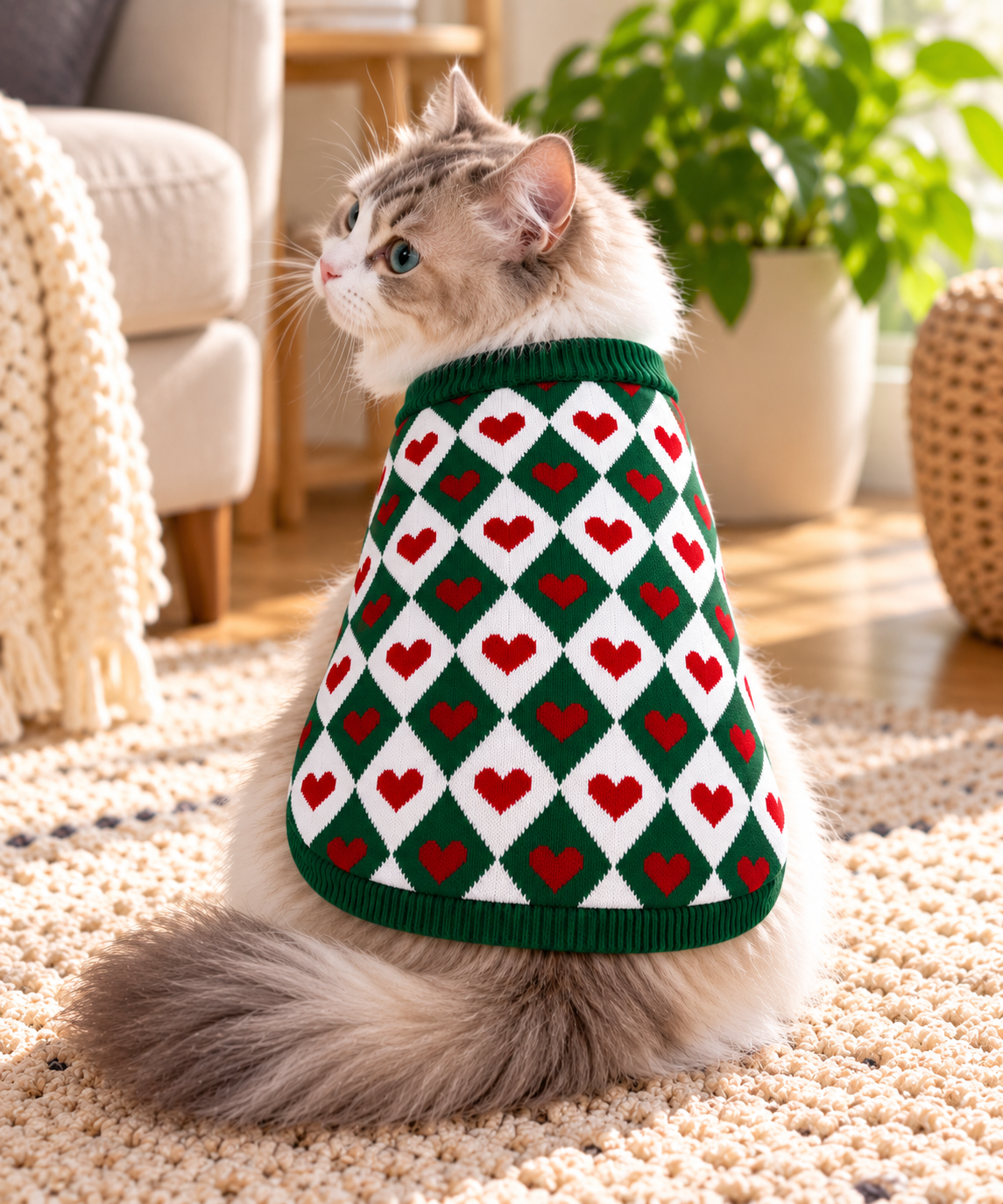 Petsnugs Green Heart Sweater for Cats