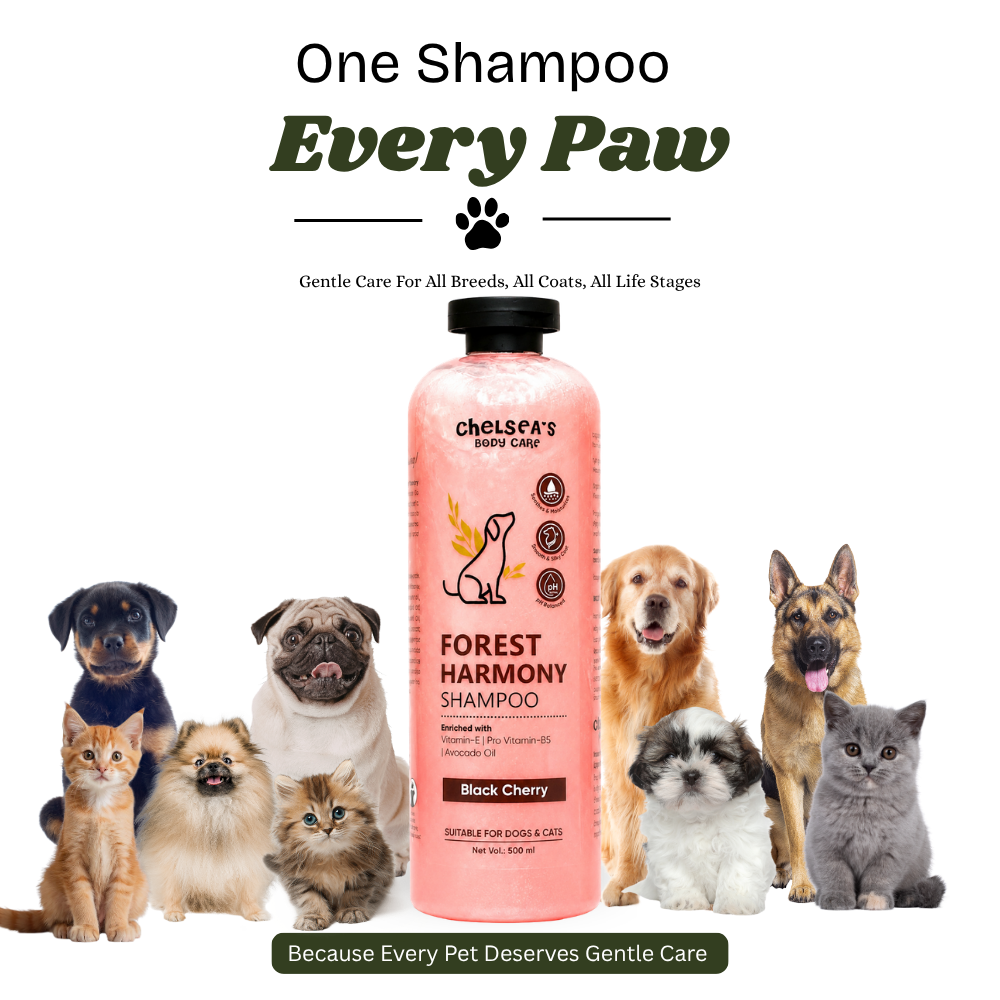 Chelsea's Body Care Forest Harmony Dog & Cat Shampoo 500ml | Black Cherry | pH Balanced | Moisturizing with Vitamin E, Pro Vitamin B5 & Avocado Oil | Suitable for All Breeds