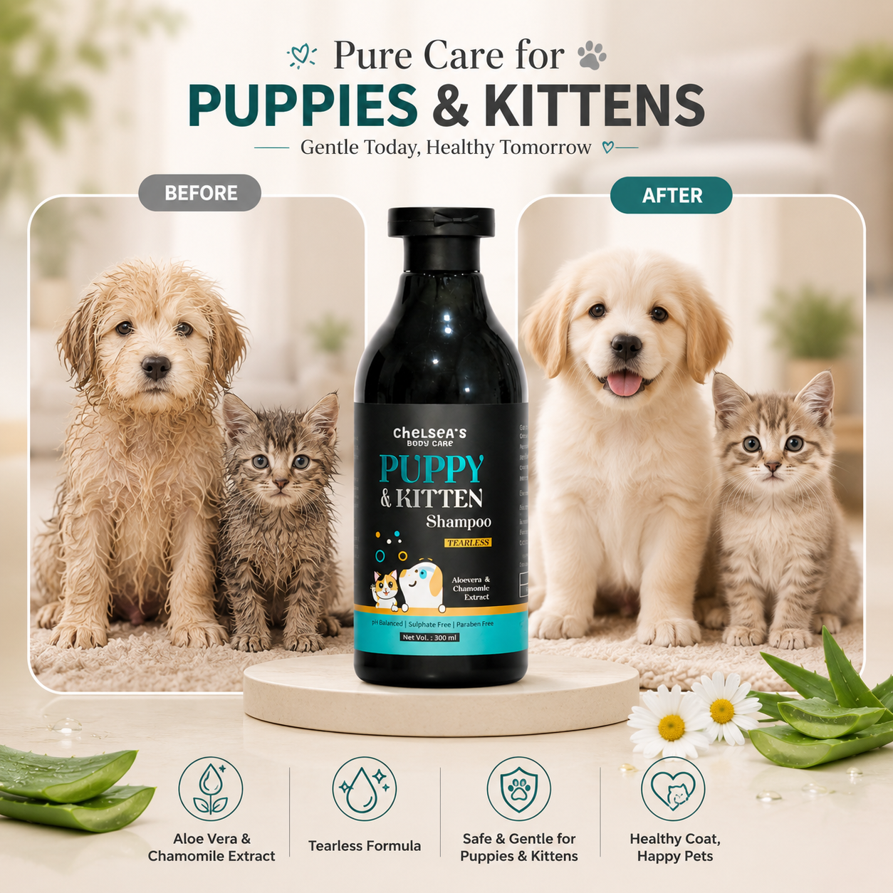 Chelsea’s Body Care Puppy & Kitten Shampoo (Tearless, pH Balanced)