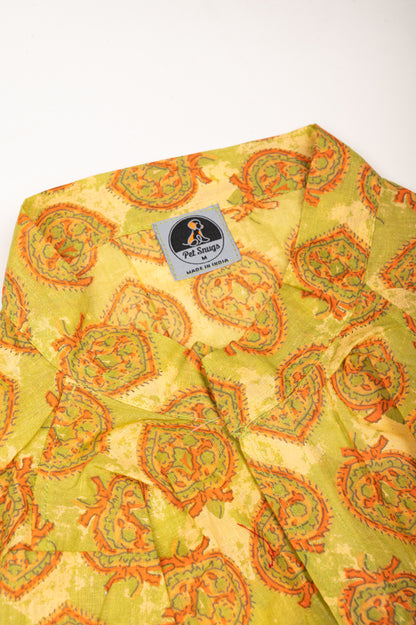 Traditional Green Printed Kurta for Cats