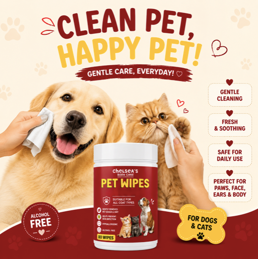 Chelsea’s Body Care Antibacterial Pet Wipes for Dogs & Cats – 80 Wipes