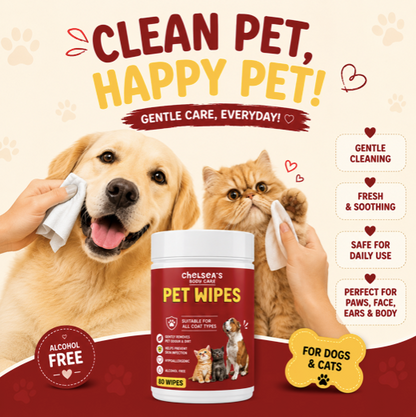Chelsea’s Body Care Antibacterial Pet Wipes for Dogs & Cats – 80 Wipes