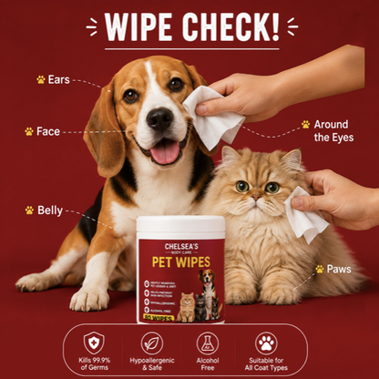 Chelsea’s Body Care Antibacterial Pet Wipes for Dogs & Cats – 80 Wipes