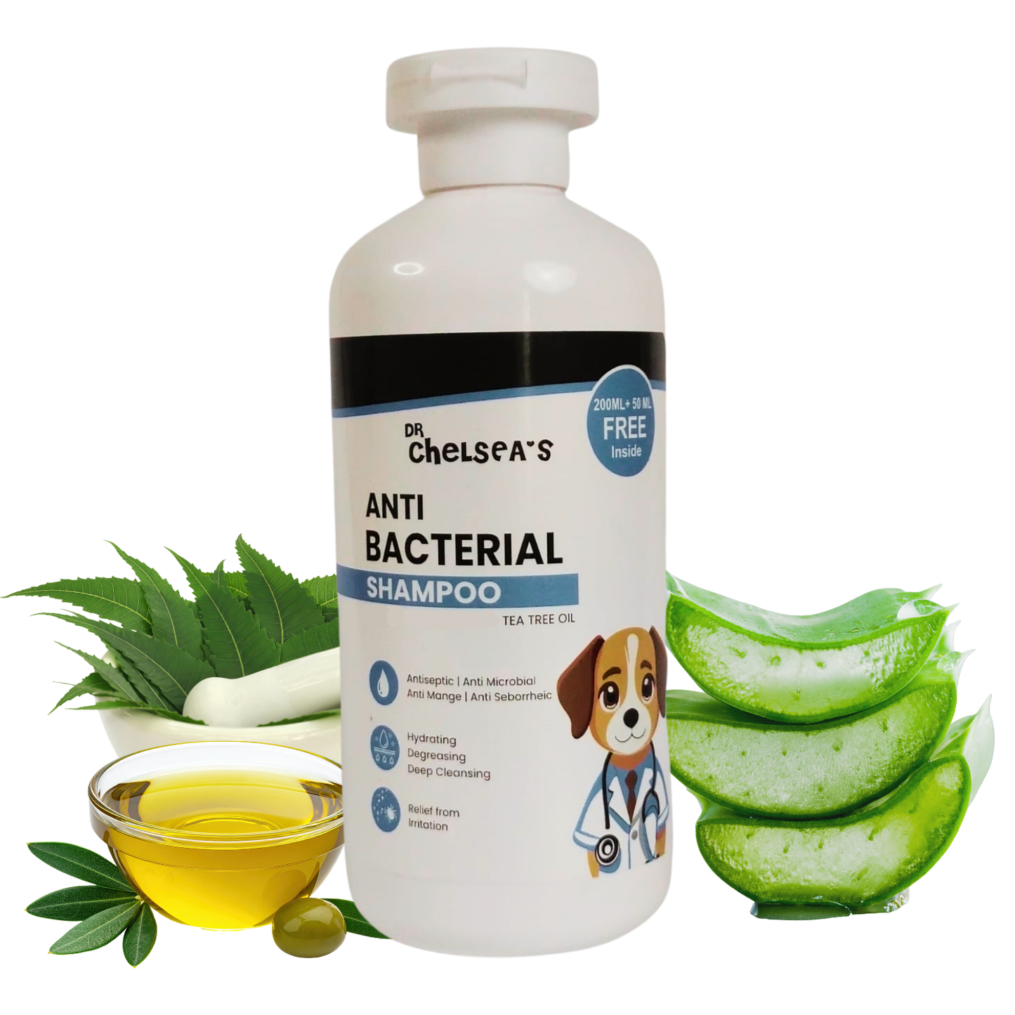 Dr. Chelsea’s Anti-Bacterial Dog Shampoo |Tea Tree Oil | For Itching, Skin Infection & Dandruff | 250 ml