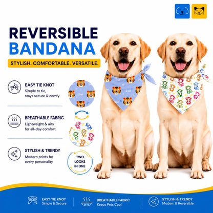 Reversible Pet Bandana for Dogs & Cats – Breathable Lightweight Tie-On Scarf, 2-in-1 Double-Sided Printed Design