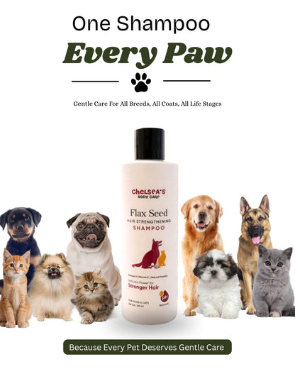 ChelSea’s Flax Seed Dog Shampoo 250ml | Hair Strengthening & Anti Hair Fall Pet Shampoo | Herbal Formula with Amla, Shikakai & Bhringraj | For Dogs & Cats | Soft & Shiny Coat