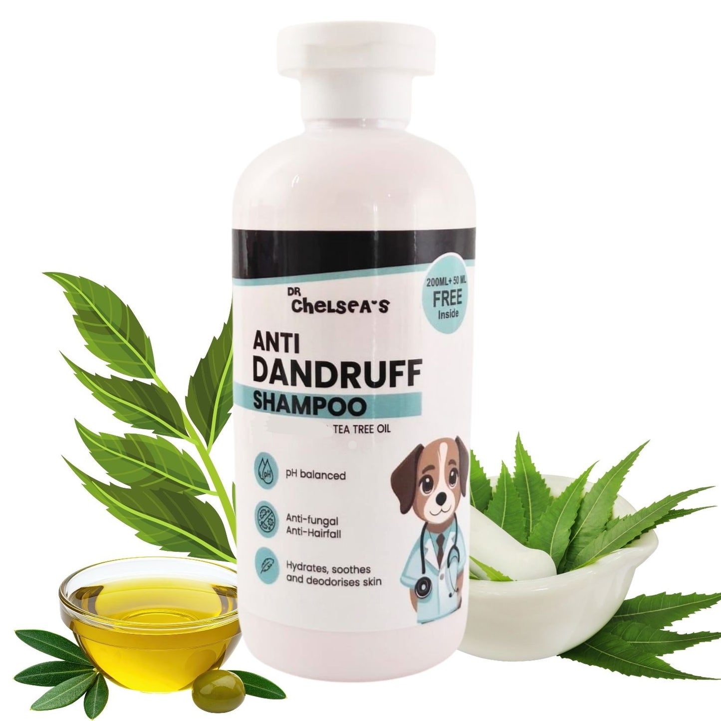 Dr. Chelsea’s Anti Dandruff Dog Shampoo | Tea Tree Oil | Anti-Fungal & Anti-Itching | pH Balanced | 250 ml