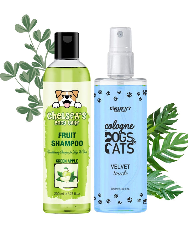 Green Apple Fruit Shampoo & Cologne Dog Perfume Spray Combo - 200ml + 100 ml