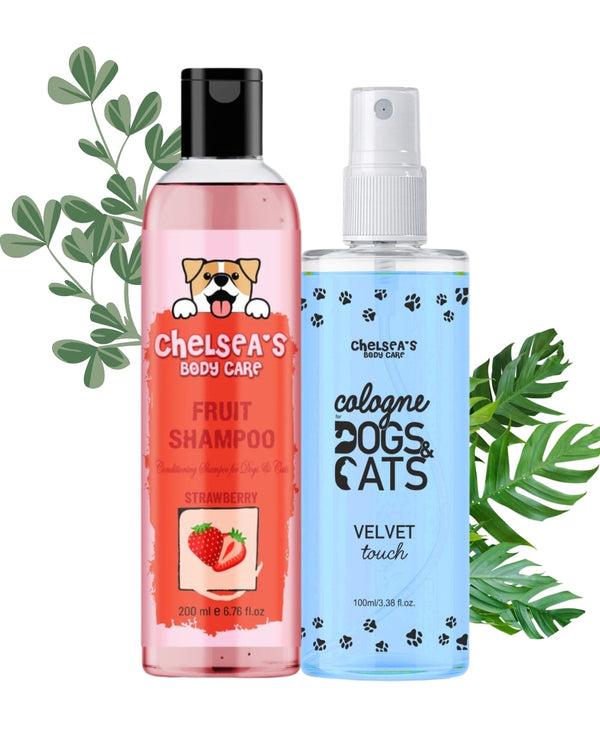 Dog Shampoo Strawberry Fruit Shampoo & Cologne Dog Perfume Spray Combo || 200ml + 100 ml